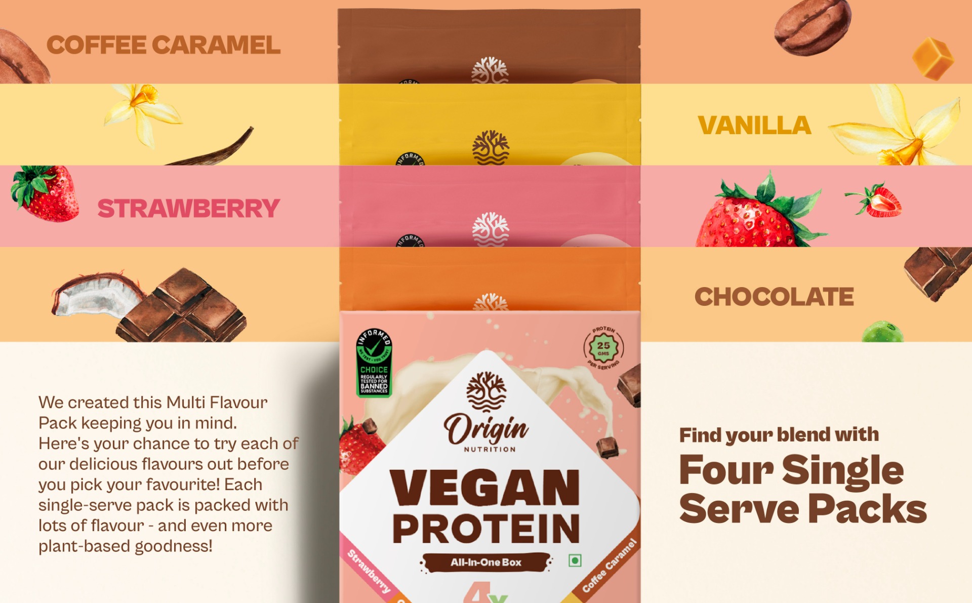 Origin Nutrition 100% Natural Vegan Protein Four Delicious Flavour Powder, 155.4 gm, Pack of 1 Origin Nutrition 100% Natural Vegan Protein Four Delicious Flavour Powder, 155.4 gm, Pack of 1