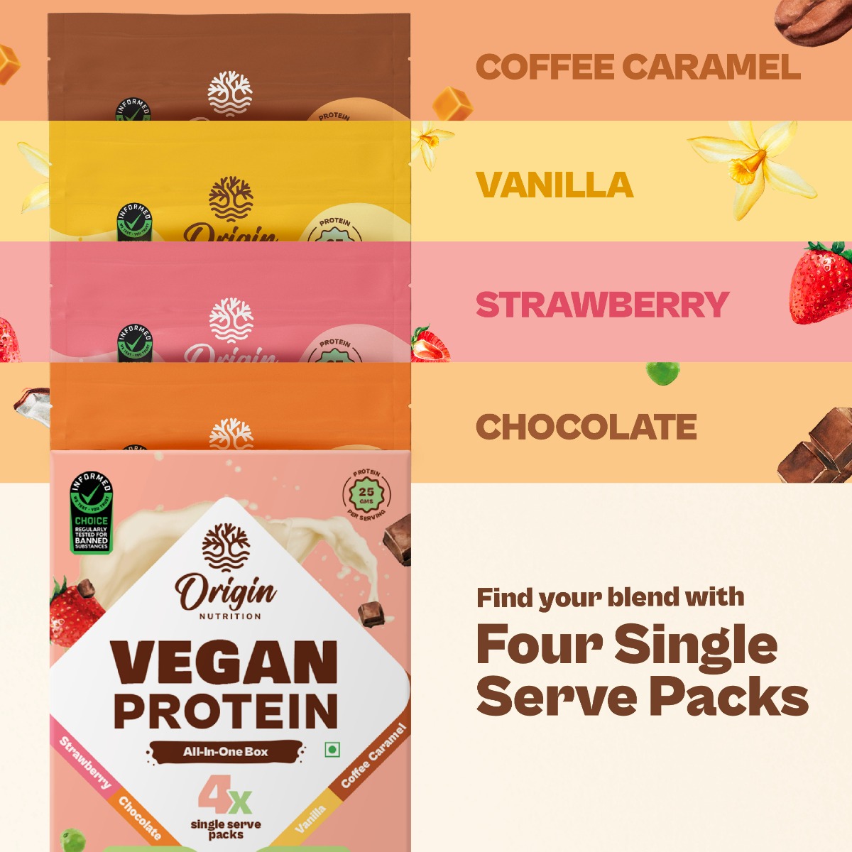 Origin Nutrition 100% Natural Vegan Protein Four Delicious Flavour Powder, 155.4 gm, Pack of 1 Origin Nutrition 100% Natural Vegan Protein Four Delicious Flavour Powder, 155.4 gm, Pack of 1