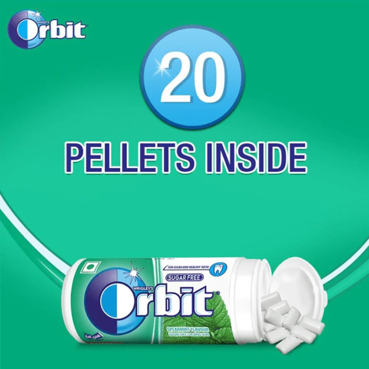 Wrigley's Orbit Sugar-Free Spearmint Flavoured Chewing Gum, 20 Count, Pack of 1 Wrigley's Orbit Sugar-Free Spearmint Flavoured Chewing Gum, 20 Count, Pack of 1