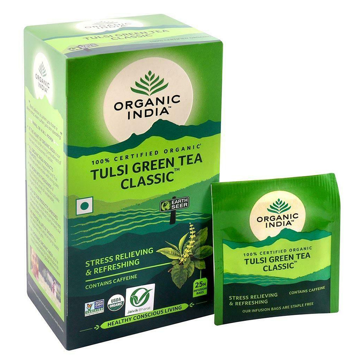 Organic India Tulsi Green Tea Bags, 25 Count, Pack of 1
