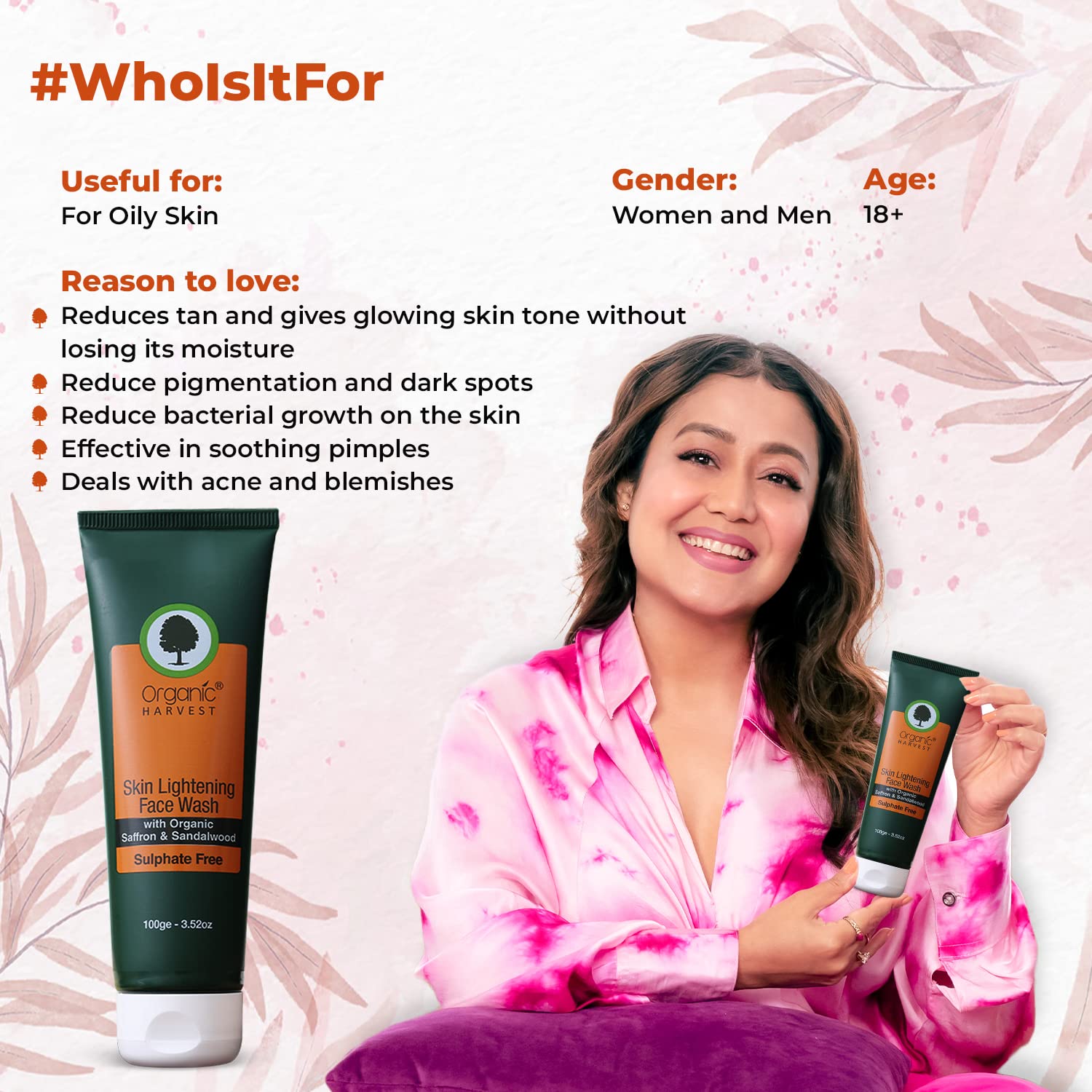 Organic Harvest Skin Lightening Face Wash 100 ml | With Organic Saffron & Sandalwood | Lightens Skin | Reduces Spots, Blemishes | For Both Men & Women | For Oily Skin, Pack of 1 Organic Harvest Skin Lightening Face Wash 100 ml | With Organic Saffron & Sandalwood | Lightens Skin | Reduces Spots, Blemishes | For Both Men & Women | For Oily Skin, Pack of 1