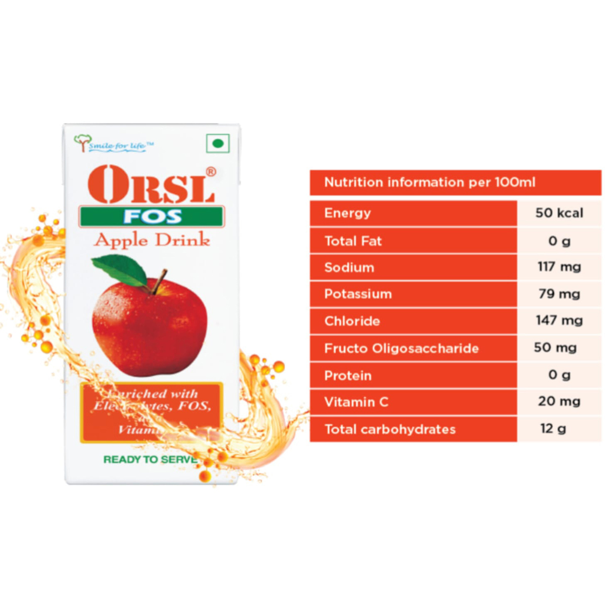 ORSL Fos Apple Drink Liquid 200 ml, Pack of 1 ORSL Fos Apple Drink Liquid 200 ml, Pack of 1