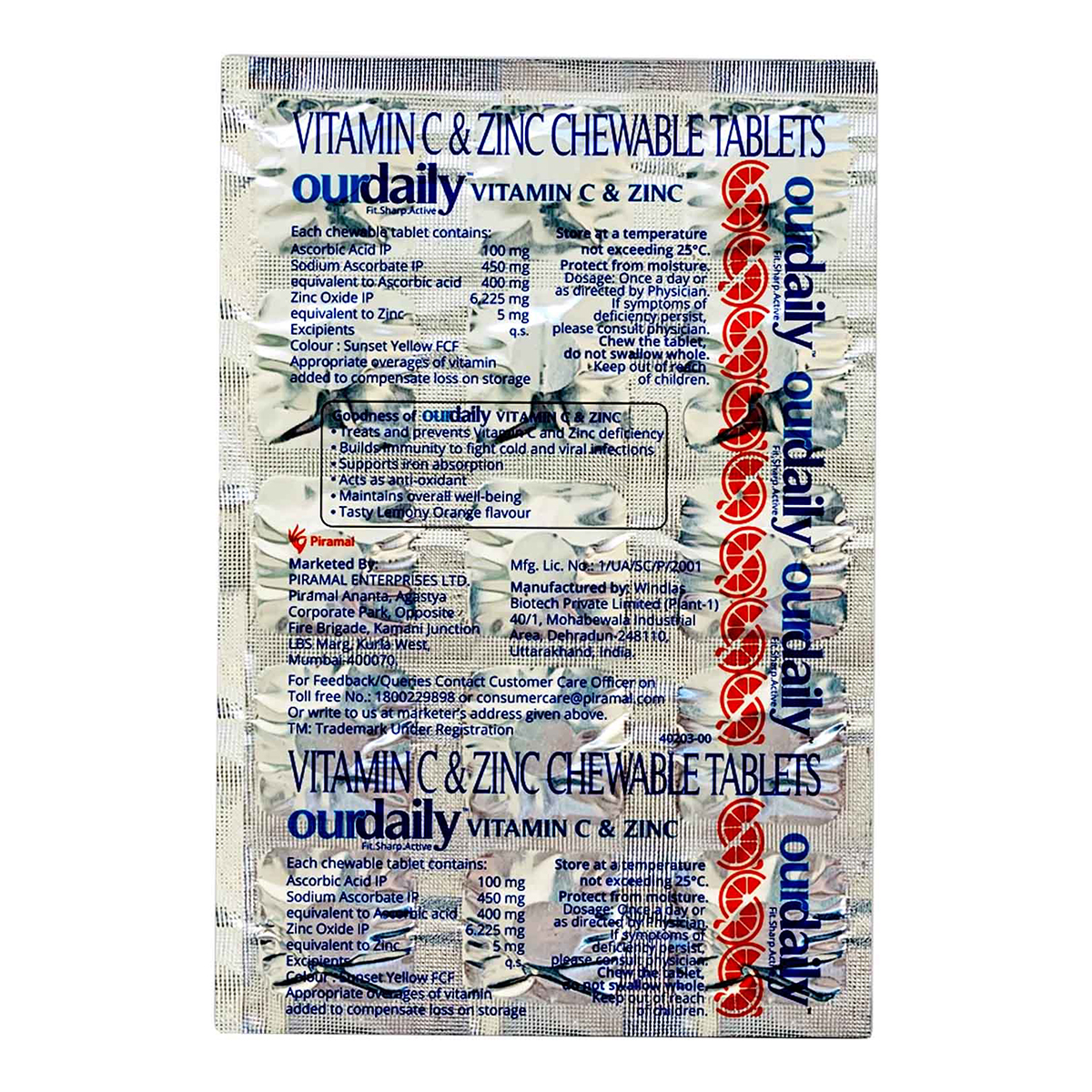 Ourdaily Vitamin C & Zinc Lemon & Orange Flavour, 15 Tablets, Pack of 15 Ourdaily Vitamin C & Zinc Lemon & Orange Flavour, 15 Tablets, Pack of 15