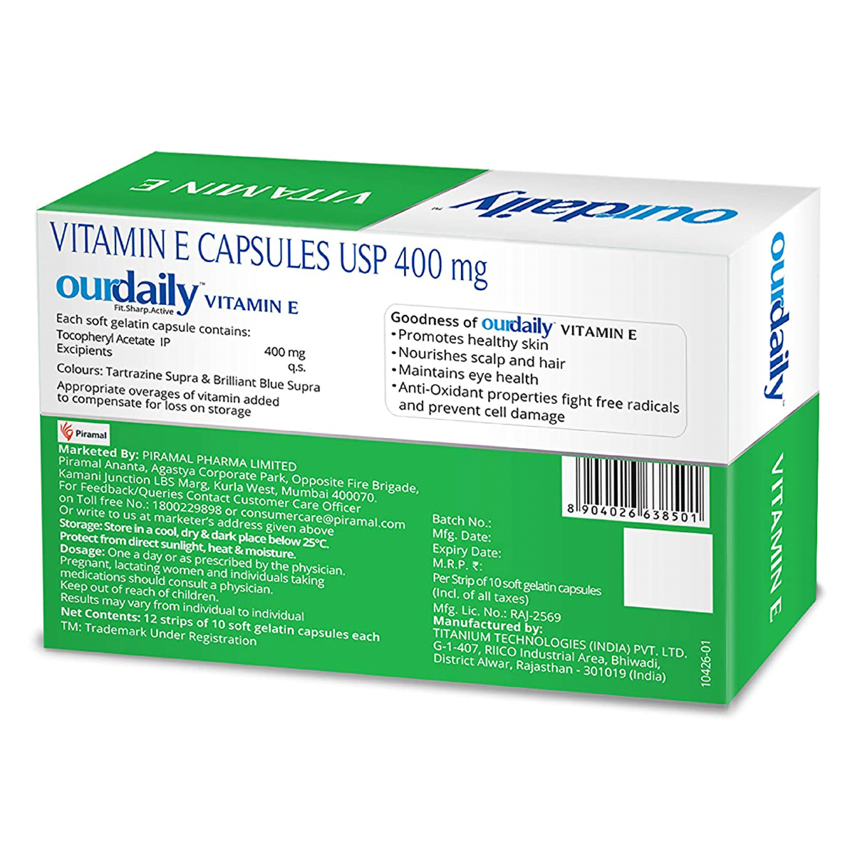 Ourdaily Vitamin E 400 mg, 10 Soft Gelatin Capsules, Pack of 10 Ourdaily Vitamin E 400 mg, 10 Soft Gelatin Capsules, Pack of 10