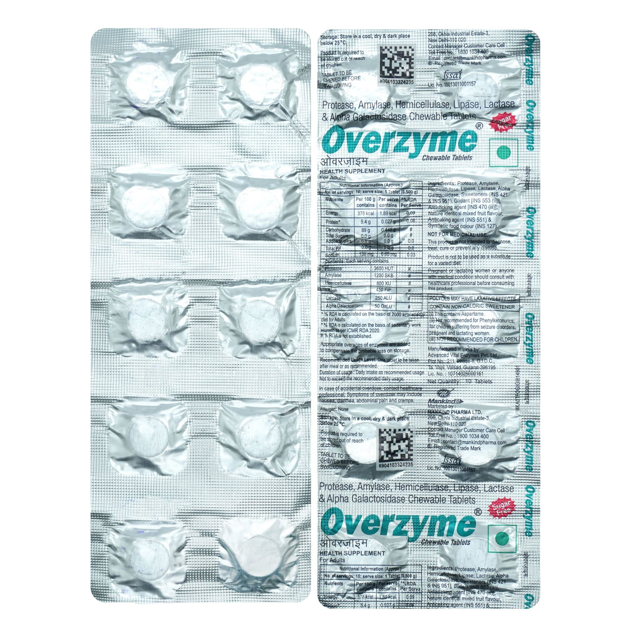 Buy Overzyme S/F Chew Tablet 10's Online