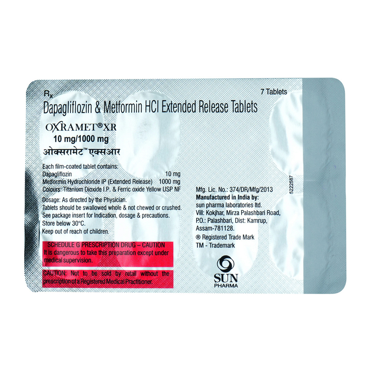 Oxramet XR 10 mg/1000 mg Tablet 7's, Pack of 7 TABLET ERS Oxramet XR 10 mg/1000 mg Tablet 7's, Pack of 7 TABLET ERS