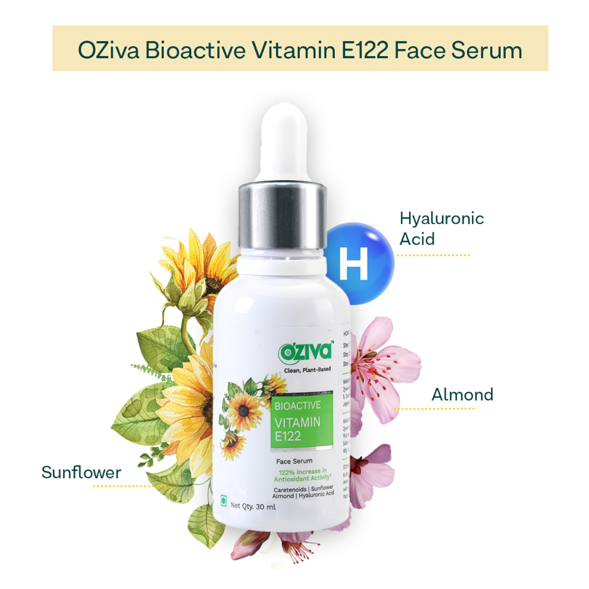 OZiva Bioactive Vitamin E122 Face Serum, 30 ml, Pack of 1 OZiva Bioactive Vitamin E122 Face Serum, 30 ml, Pack of 1