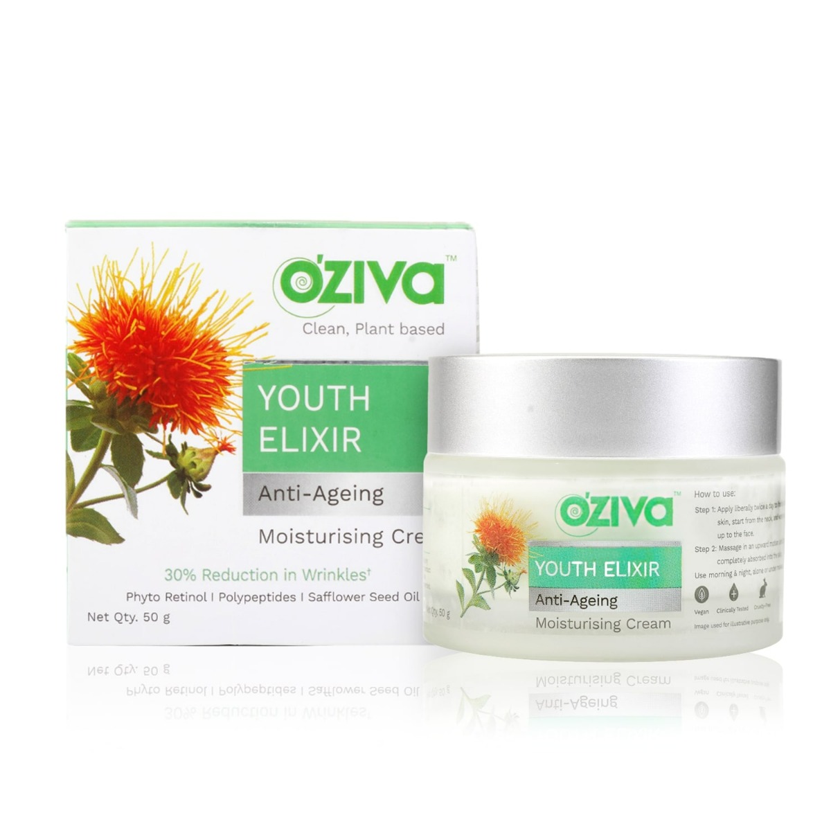OZiva Youth Elixir Anti-Ageing Moisturising Cream 50 gm | Polypeptides, Safflower Seed Oil, Phyto Retinol | Reduces Wrinkles By 30% | Improve Skin Tightening | For Men & Women | For All Skin Type, Pack of 1 OZiva Youth Elixir Anti-Ageing Moisturising Cream 50 gm | Polypeptides, Safflower Seed Oil, Phyto Retinol | Reduces Wrinkles By 30% | Improve Skin Tightening | For Men & Women | For All Skin Type, Pack of 1