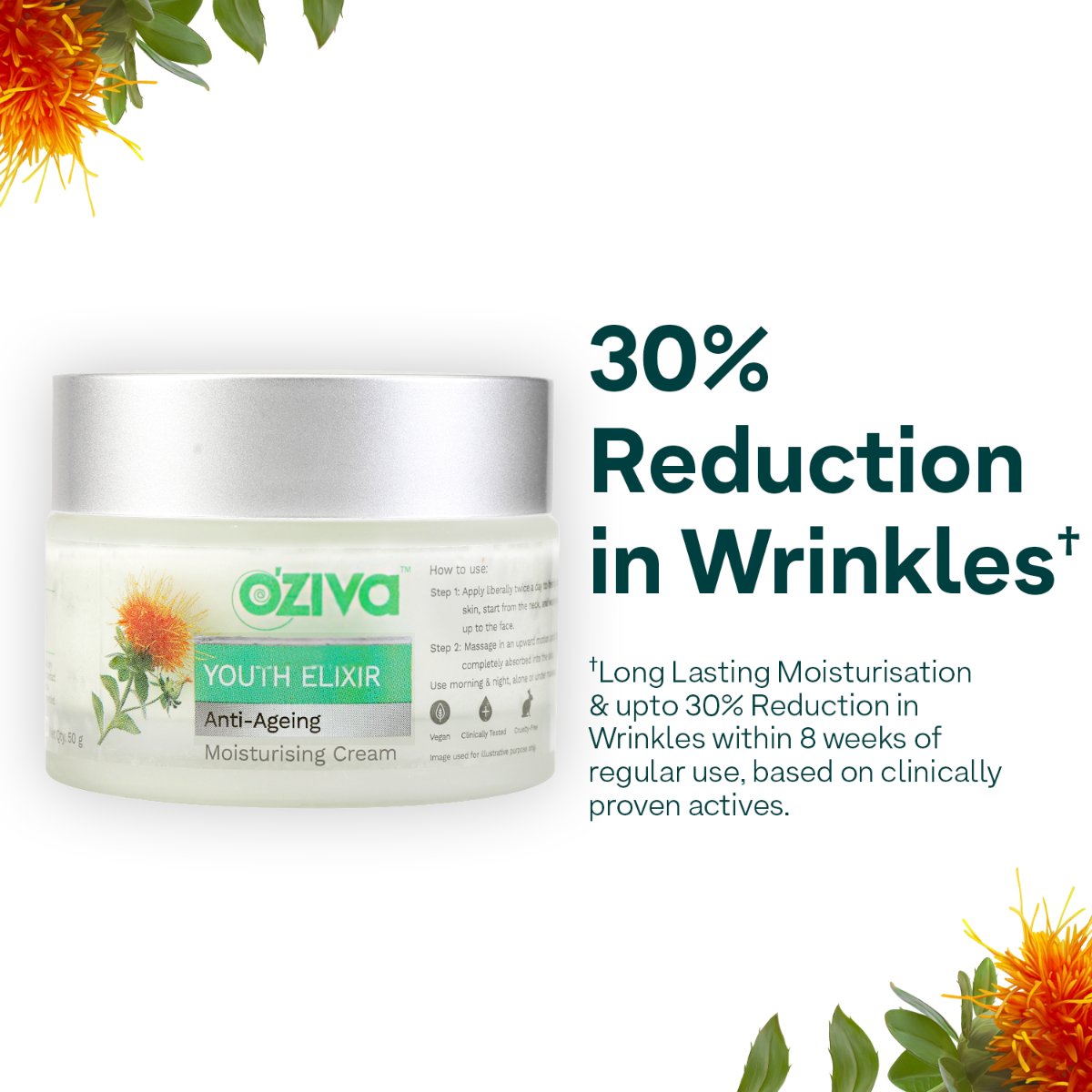 OZiva Youth Elixir Anti-Ageing Moisturising Cream 50 gm | Polypeptides, Safflower Seed Oil, Phyto Retinol | Reduces Wrinkles By 30% | Improve Skin Tightening | For Men & Women | For All Skin Type, Pack of 1 OZiva Youth Elixir Anti-Ageing Moisturising Cream 50 gm | Polypeptides, Safflower Seed Oil, Phyto Retinol | Reduces Wrinkles By 30% | Improve Skin Tightening | For Men & Women | For All Skin Type, Pack of 1