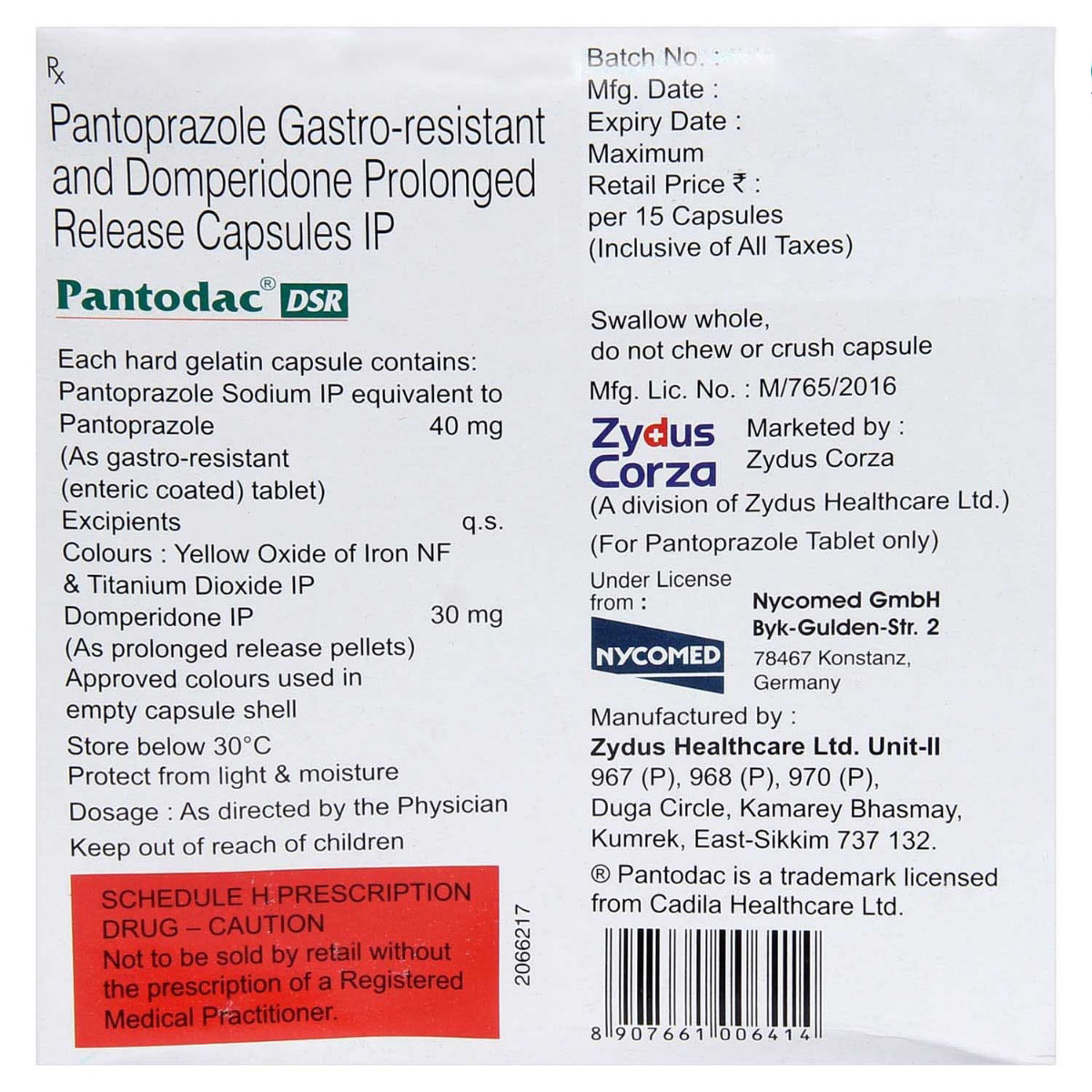 Pantodac DSR Capsule 15's, Pack of 15 Pantodac DSR Capsule 15's, Pack of 15