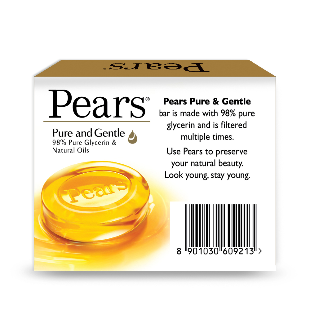 Pears Pure & Gentle Soap 125 gm | 98% Pure Glycerin & Natural Oils | For Glowing Skin | For Men & Women, Pack of 1 Pears Pure & Gentle Soap 125 gm | 98% Pure Glycerin & Natural Oils | For Glowing Skin | For Men & Women, Pack of 1