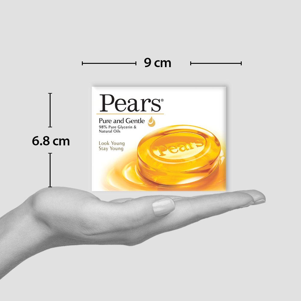 Pears Pure & Gentle Soap 125 gm | 98% Pure Glycerin & Natural Oils | For Glowing Skin | For Men & Women, Pack of 1 Pears Pure & Gentle Soap 125 gm | 98% Pure Glycerin & Natural Oils | For Glowing Skin | For Men & Women, Pack of 1