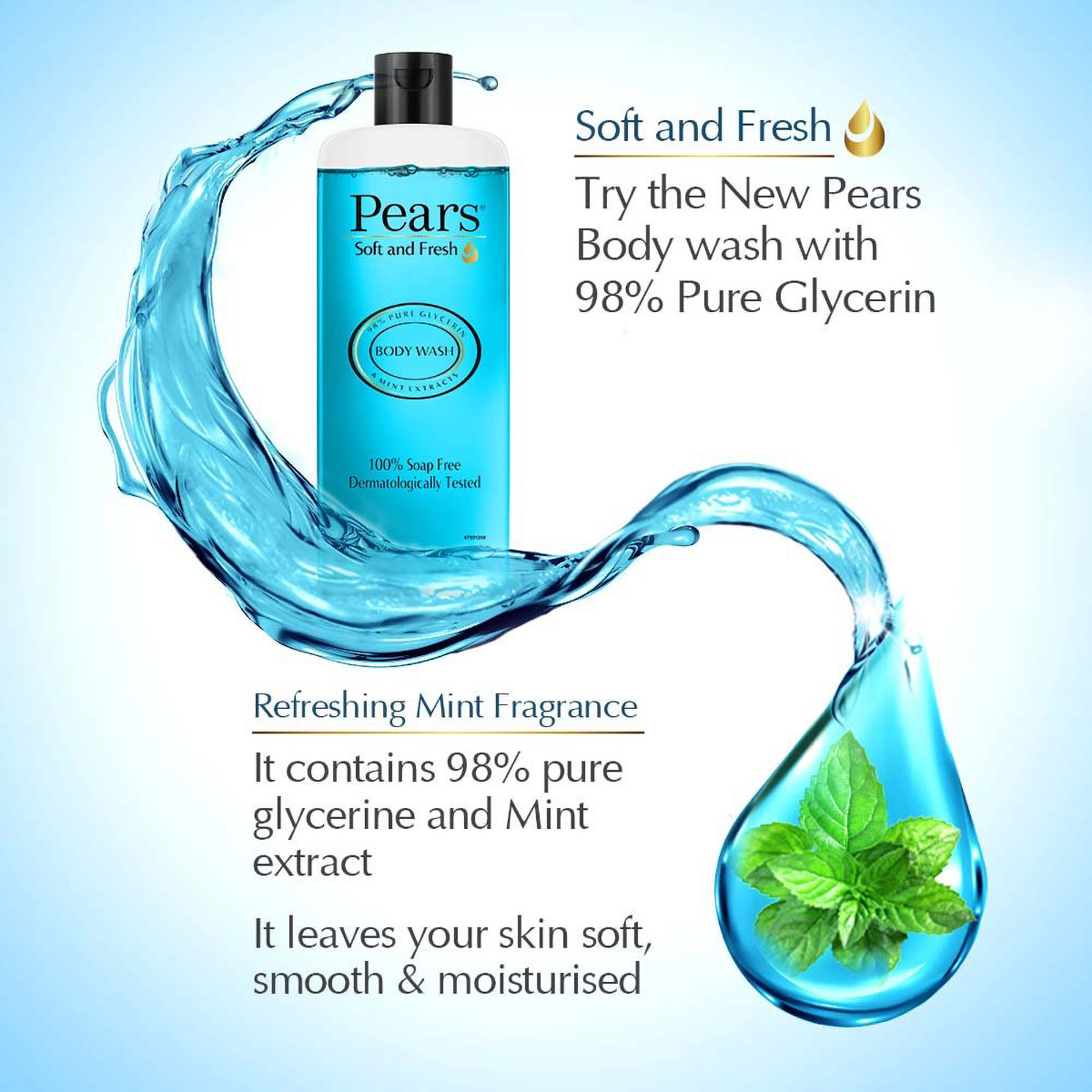 Pears Soft & Fresh Body Wash 250 ml | 98% Glycerin & Mint Extract | Gently Cleanses Skin | Soap Free, Pack of 1 Pears Soft & Fresh Body Wash 250 ml | 98% Glycerin & Mint Extract | Gently Cleanses Skin | Soap Free, Pack of 1