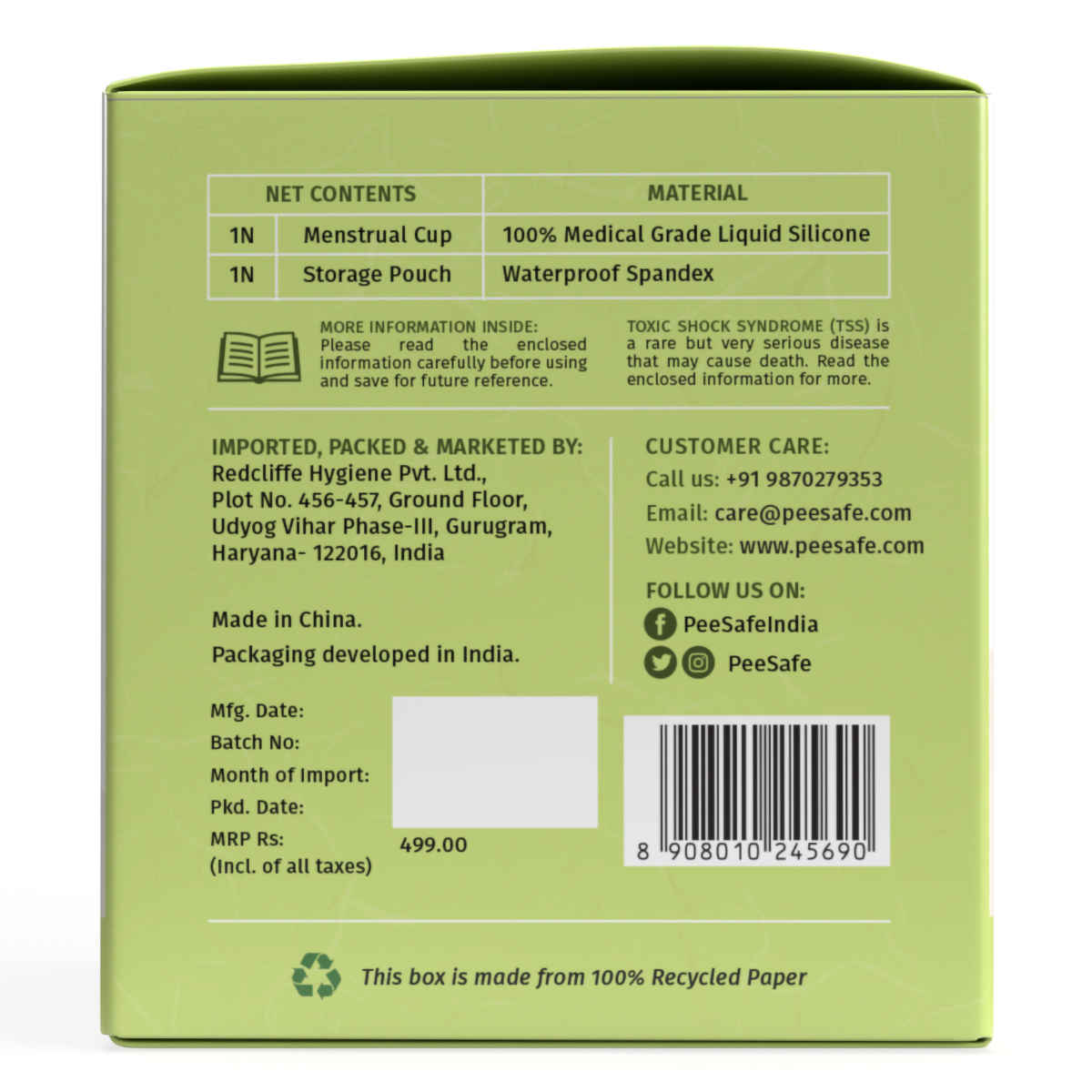 Pee Safe Reusable Menstrual Cup Large, 1 Count, Pack of 1 Pee Safe Reusable Menstrual Cup Large, 1 Count, Pack of 1