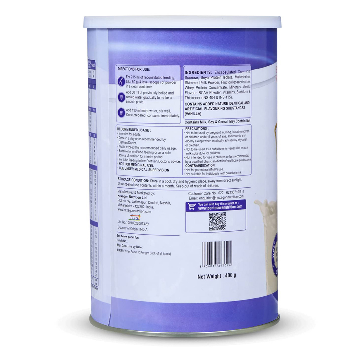 Pentasure Vanilla Flavour Nutritional Powder, 400 gm Tin, Pack of 1 Pentasure Vanilla Flavour Nutritional Powder, 400 gm Tin, Pack of 1