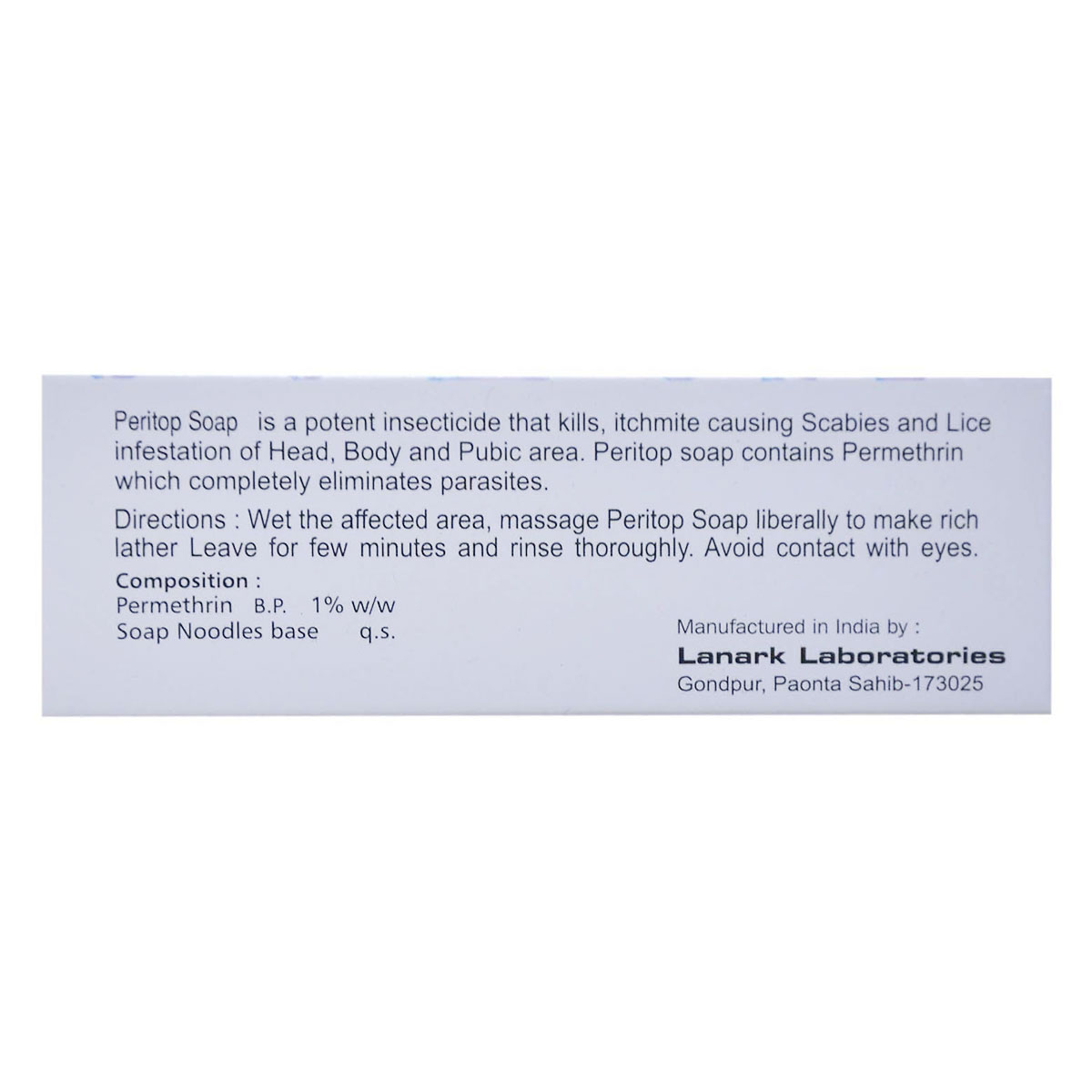 Peritop Soap 75 gm | Permithrin | Medicated Soap | For Scabies & Lice Infestation, Pack of 1 Peritop Soap 75 gm | Permithrin | Medicated Soap | For Scabies & Lice Infestation, Pack of 1
