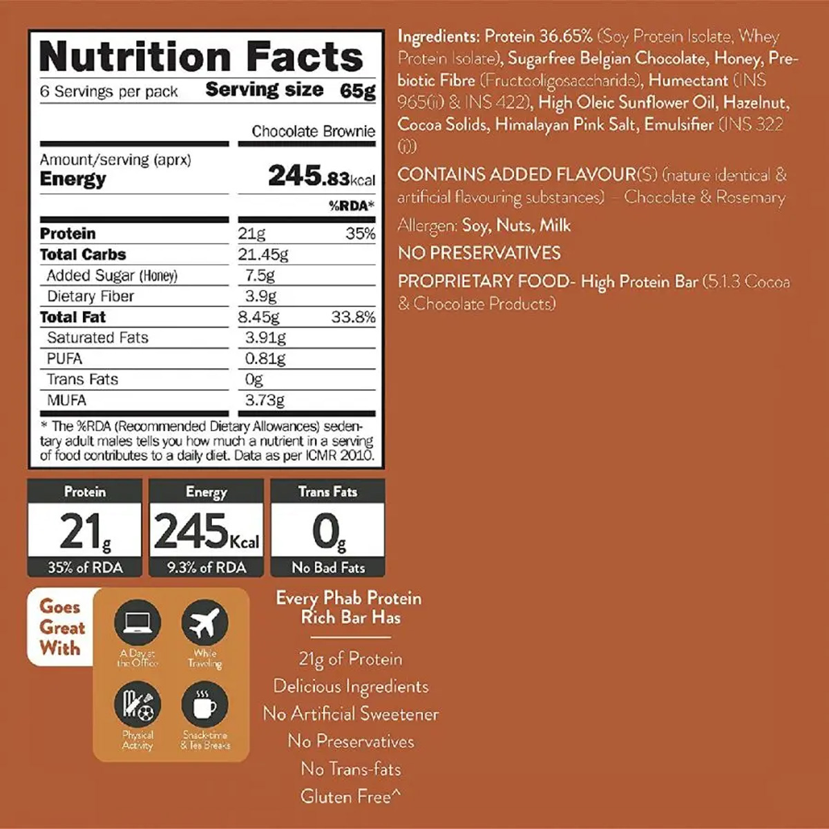 Phab Chocolate Brownie Protein Bar, 65 gm, Pack of 1 Phab Chocolate Brownie Protein Bar, 65 gm, Pack of 1