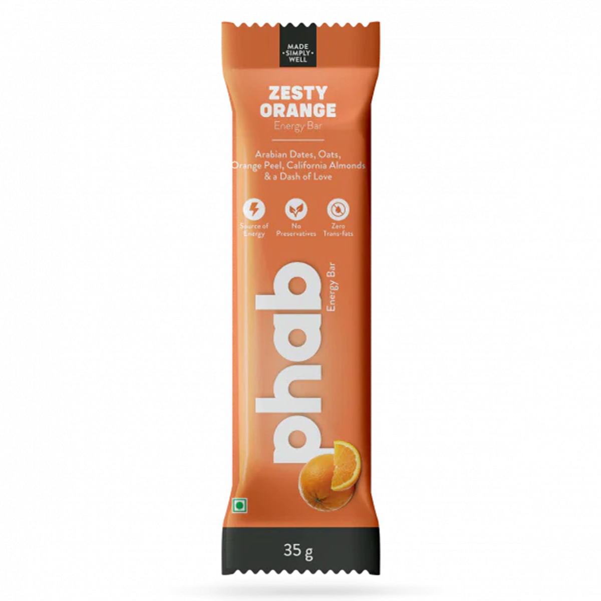 Phab Zesty Orange Energy Bar, 35 gm, Pack of 1
