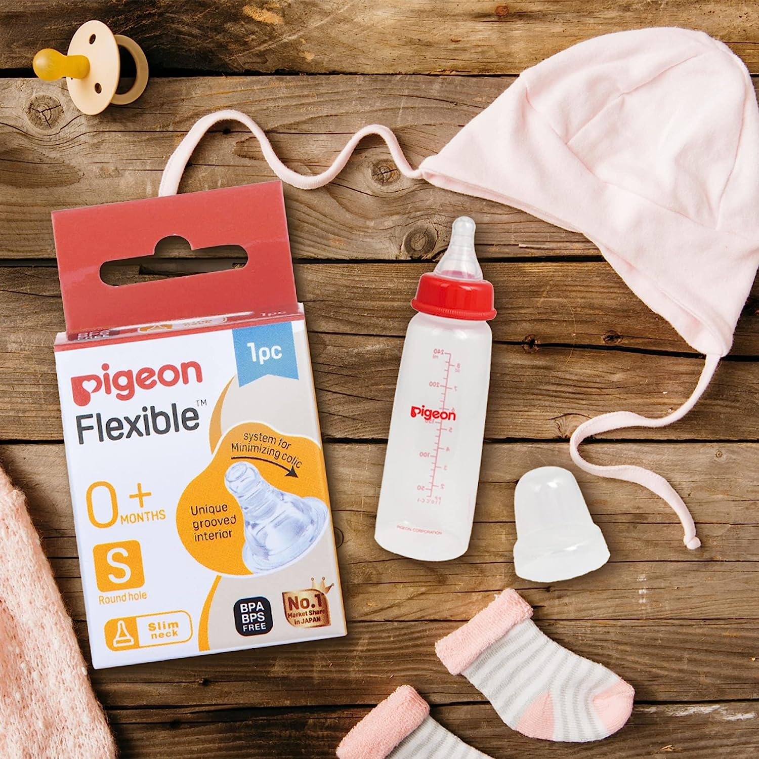 Pigeon Flexible Slim Neck Round Hole 0+ Months Nipple, 1 Count, Pack of 1 Pigeon Flexible Slim Neck Round Hole 0+ Months Nipple, 1 Count, Pack of 1