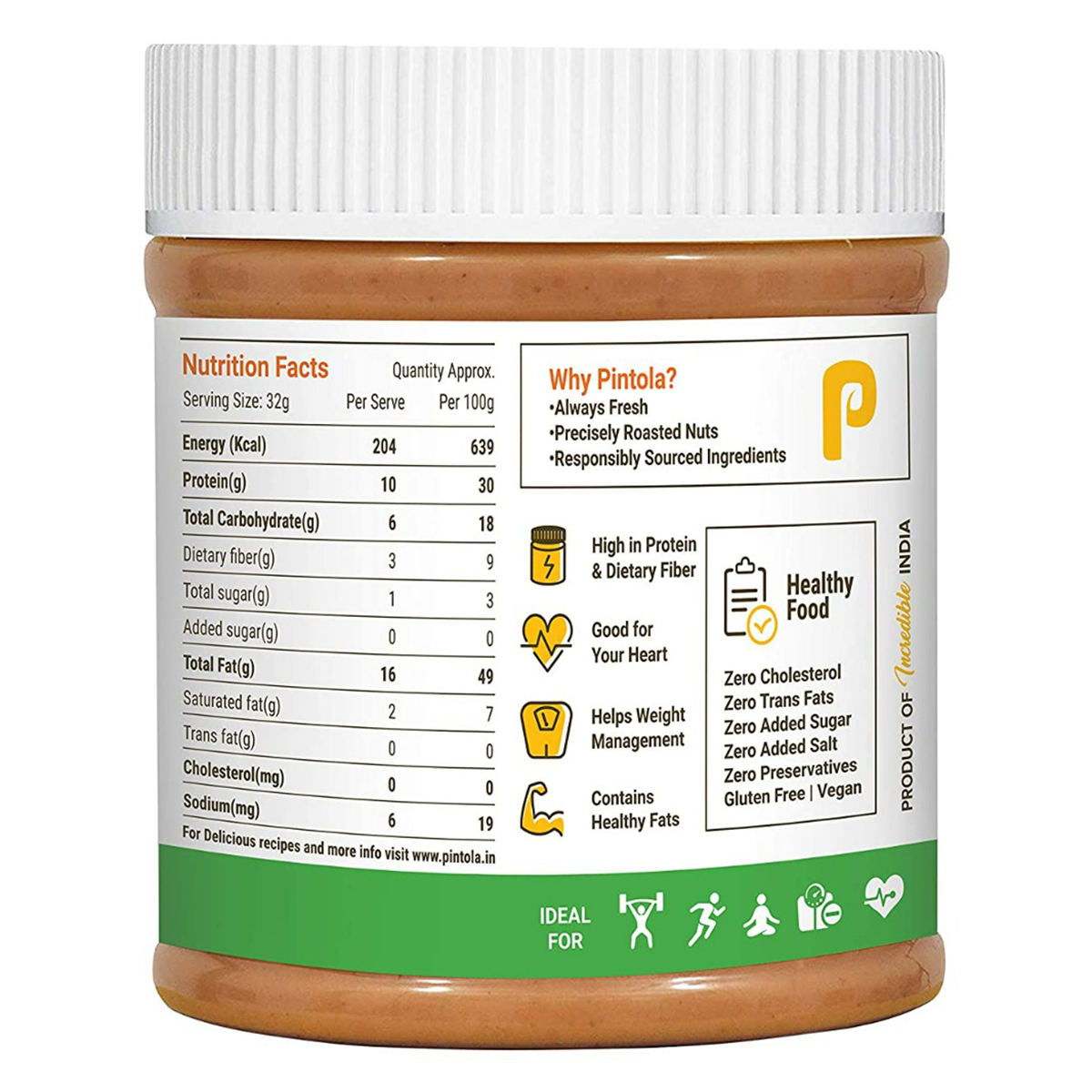Pintola All Natural Creamy Peanut Butter, 350 gm, Pack of 1 Pintola All Natural Creamy Peanut Butter, 350 gm, Pack of 1