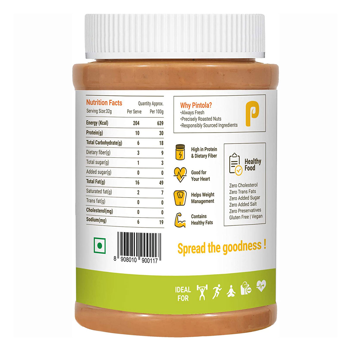 Pintola All Natural Crunchy Peanut Butter, 1 kg, Pack of 1 Pintola All Natural Crunchy Peanut Butter, 1 kg, Pack of 1