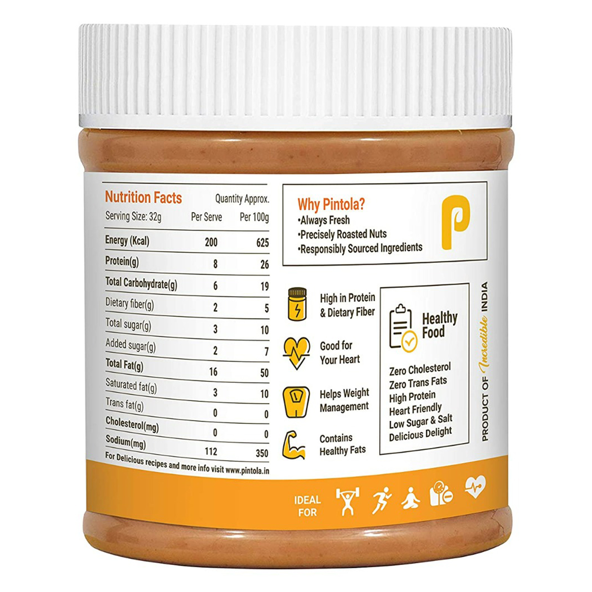 Pintola Classic Crunchy Peanut Butter, 350 gm, Pack of 1 Pintola Classic Crunchy Peanut Butter, 350 gm, Pack of 1