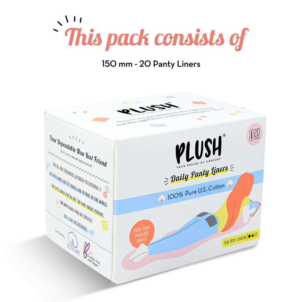 Plush 100% Pure US Cotton Daily Panty Liners, 20 Count, Pack of 1 Plush 100% Pure US Cotton Daily Panty Liners, 20 Count, Pack of 1