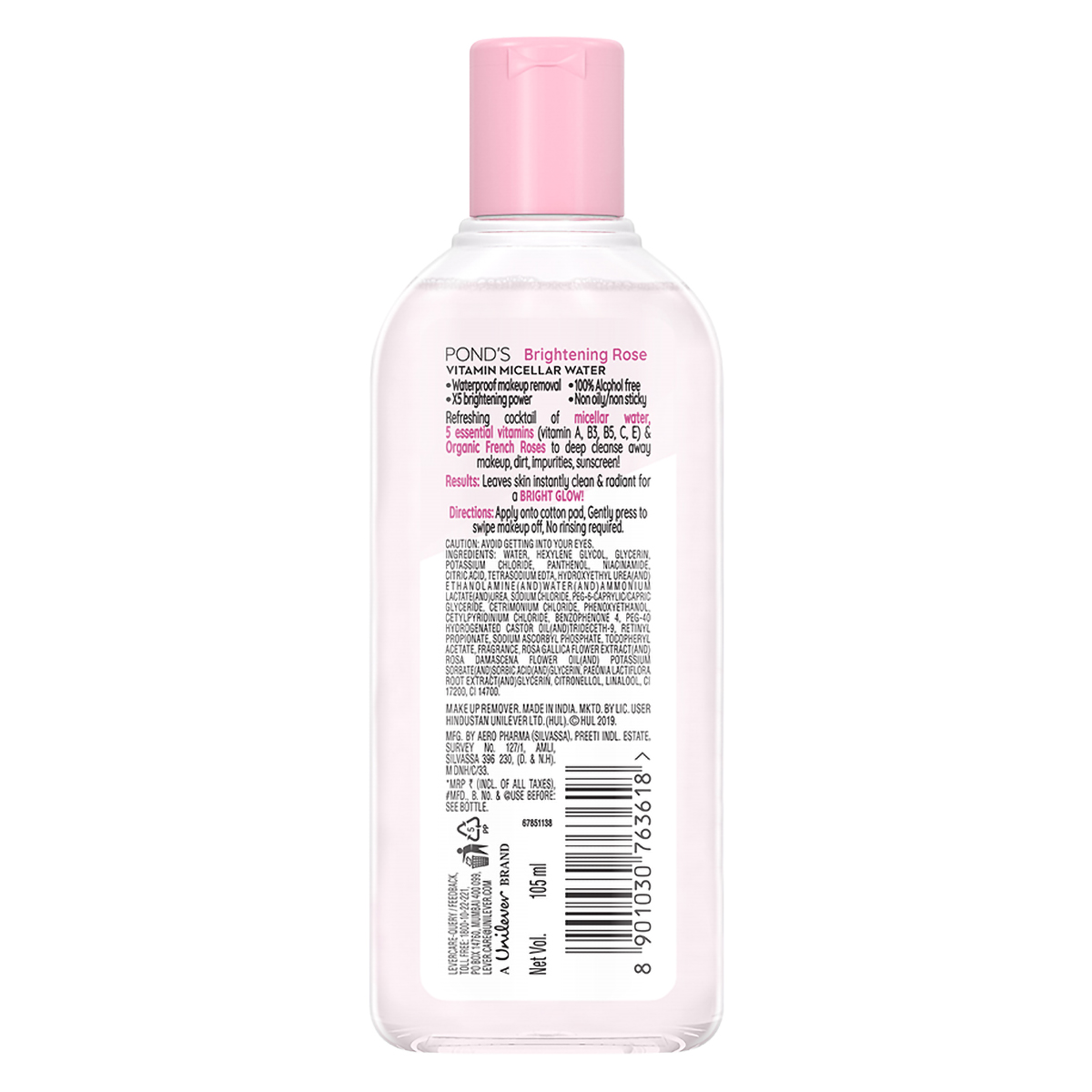 Pond's Vitamin Brightening Rose Micellar Water, 105 ml, Pack of 1 Pond's Vitamin Brightening Rose Micellar Water, 105 ml, Pack of 1