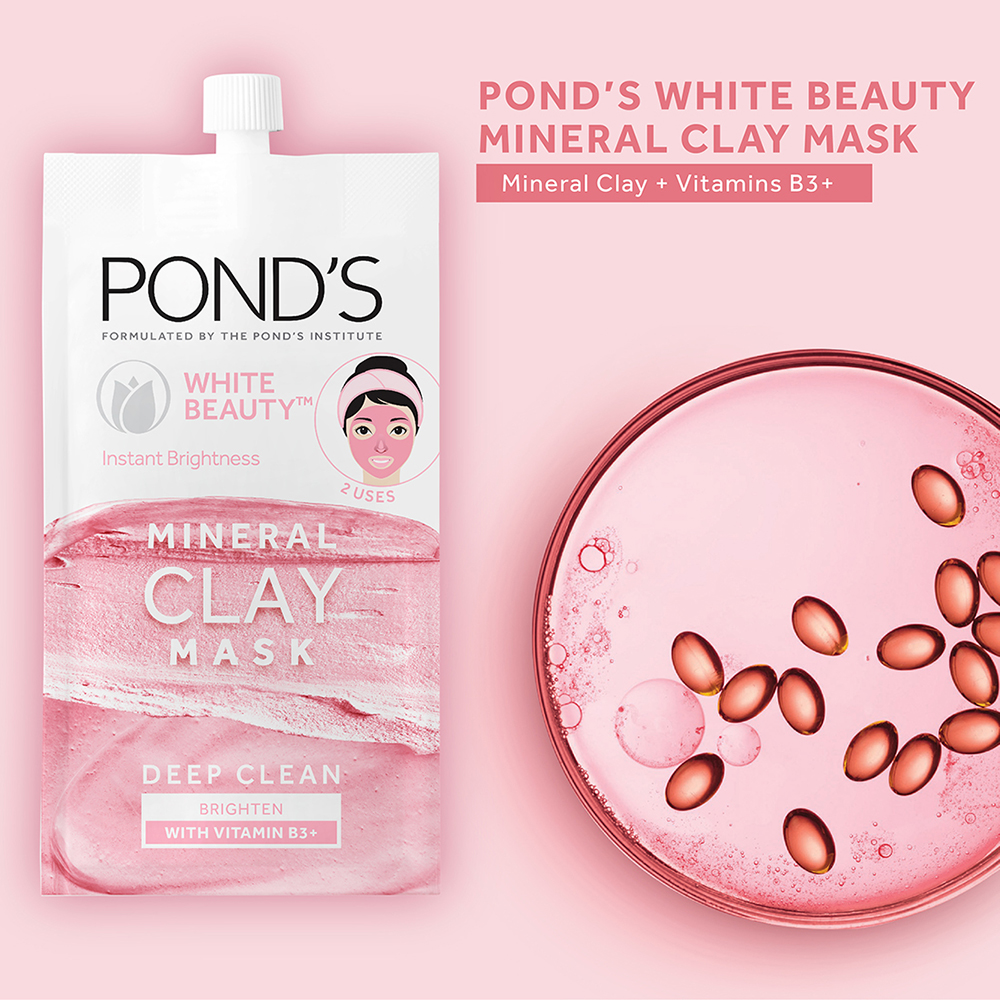 Pond's White Beauty Mineral Clay Mask 8 gm | Mineral Clay & Vitamin B3+ | Deep Cleansing | For Instant Brightness, Pack of 1 Pond's White Beauty Mineral Clay Mask 8 gm | Mineral Clay & Vitamin B3+ | Deep Cleansing | For Instant Brightness, Pack of 1