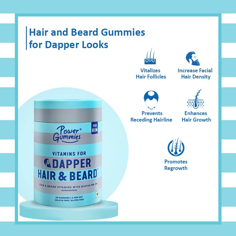Power Gummies Vitamins for Dapper Hair & Beard Gummies with Biotin for Him, 60 Count, Pack of 1 Power Gummies Vitamins for Dapper Hair & Beard Gummies with Biotin for Him, 60 Count, Pack of 1
