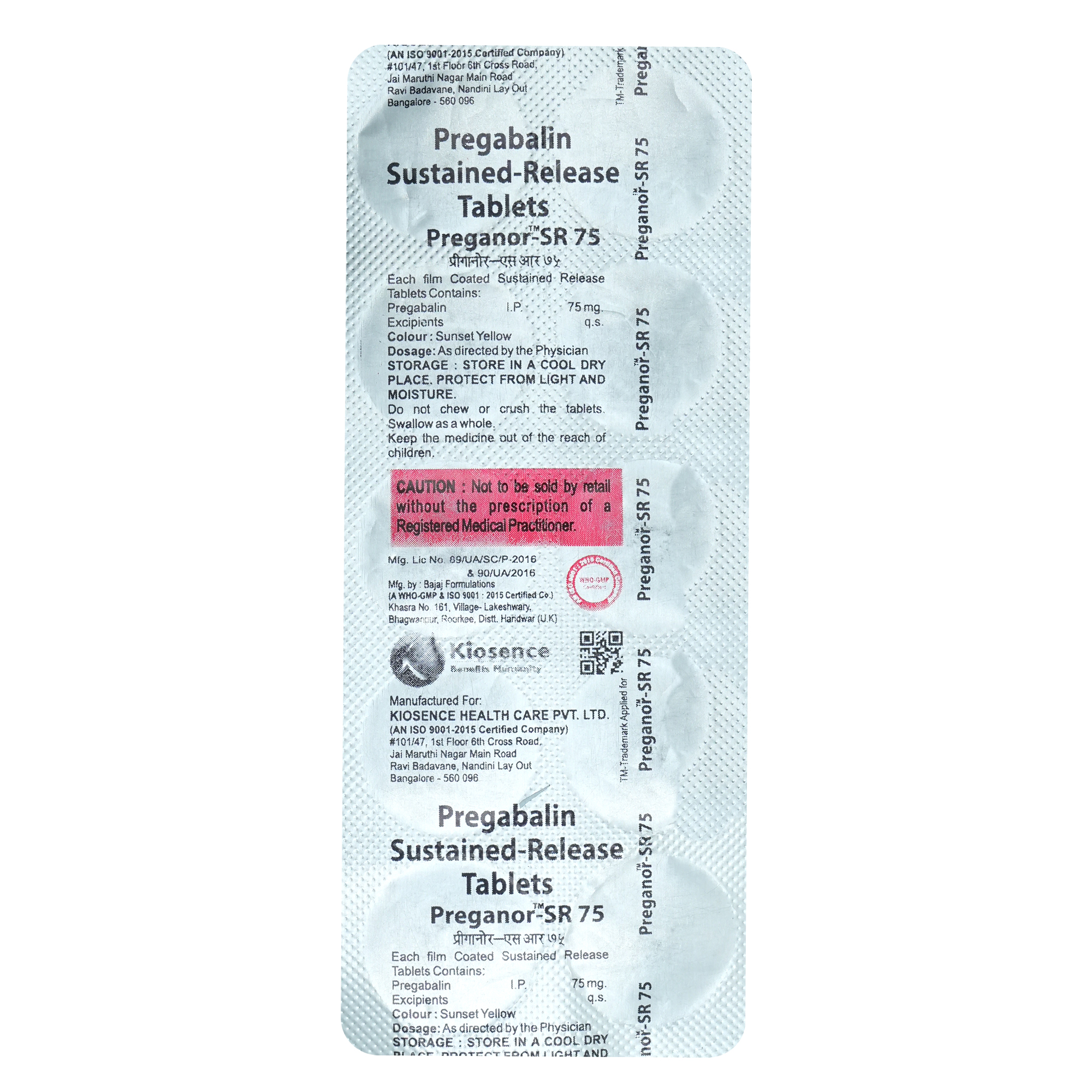 Preganor-SR 75 mg Tablet 10's, Pack of 10 TabletS Preganor-SR 75 mg Tablet 10's, Pack of 10 TabletS