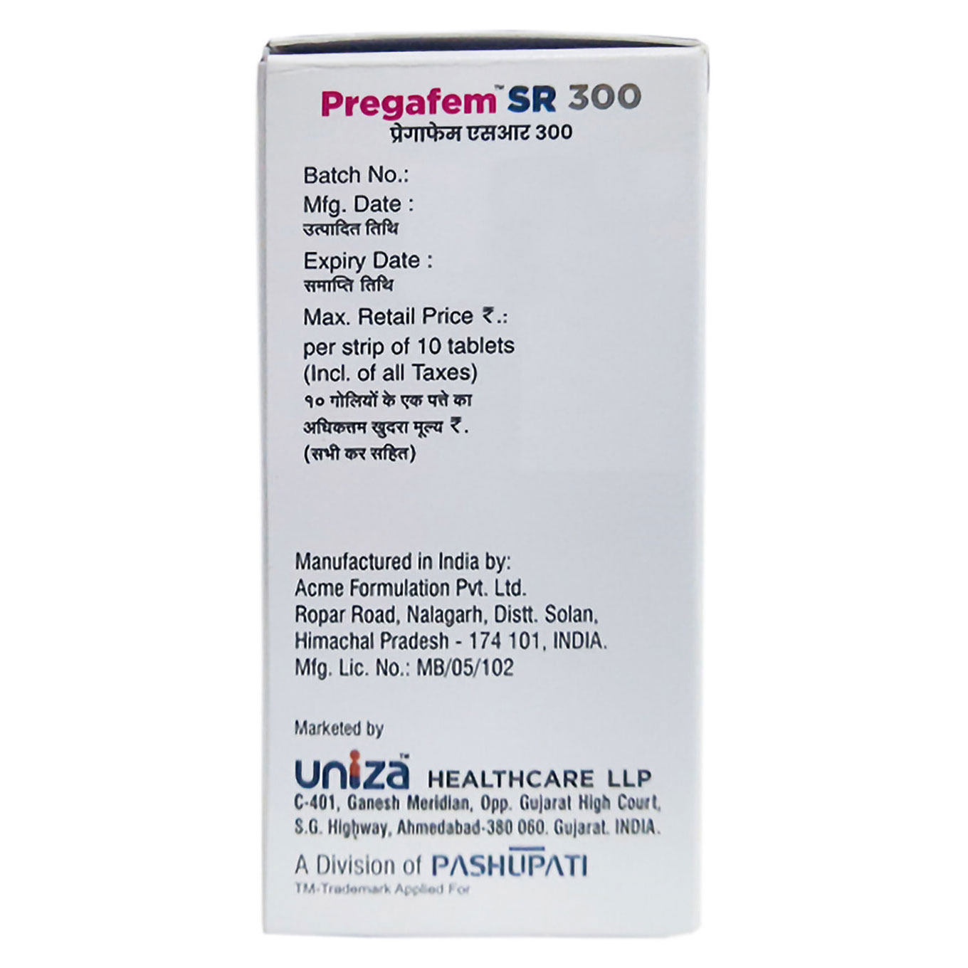 Pregafem SR 300 Tablet 10's, Pack of 10 TABLETS Pregafem SR 300 Tablet 10's, Pack of 10 TABLETS