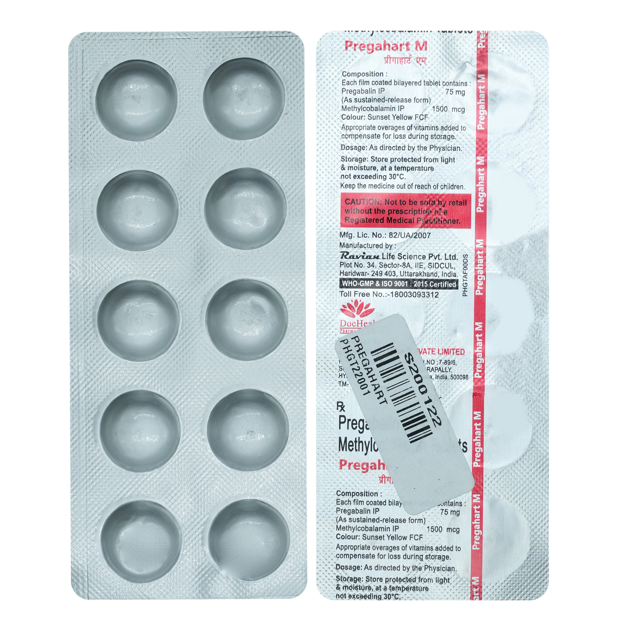 Pregahart M 75 mg/1500 mg Tablet 10's, Pack of 10 TabletS Pregahart M 75 mg/1500 mg Tablet 10's, Pack of 10 TabletS