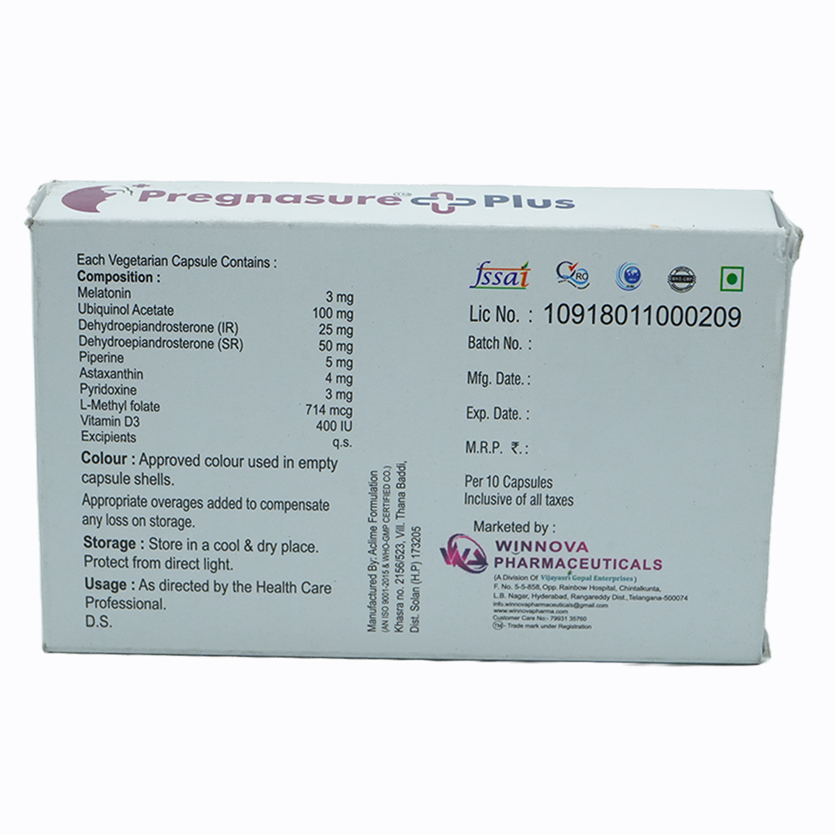Pregnasure + Plus Veg Capsule 10's Pregnasure + Plus Veg Capsule 10's