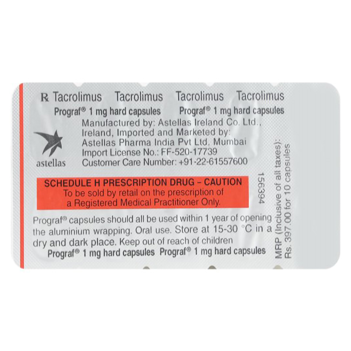 Prograf 1 mg Capsule 10's, Pack of 10 CAPSULES Prograf 1 mg Capsule 10's, Pack of 10 CAPSULES