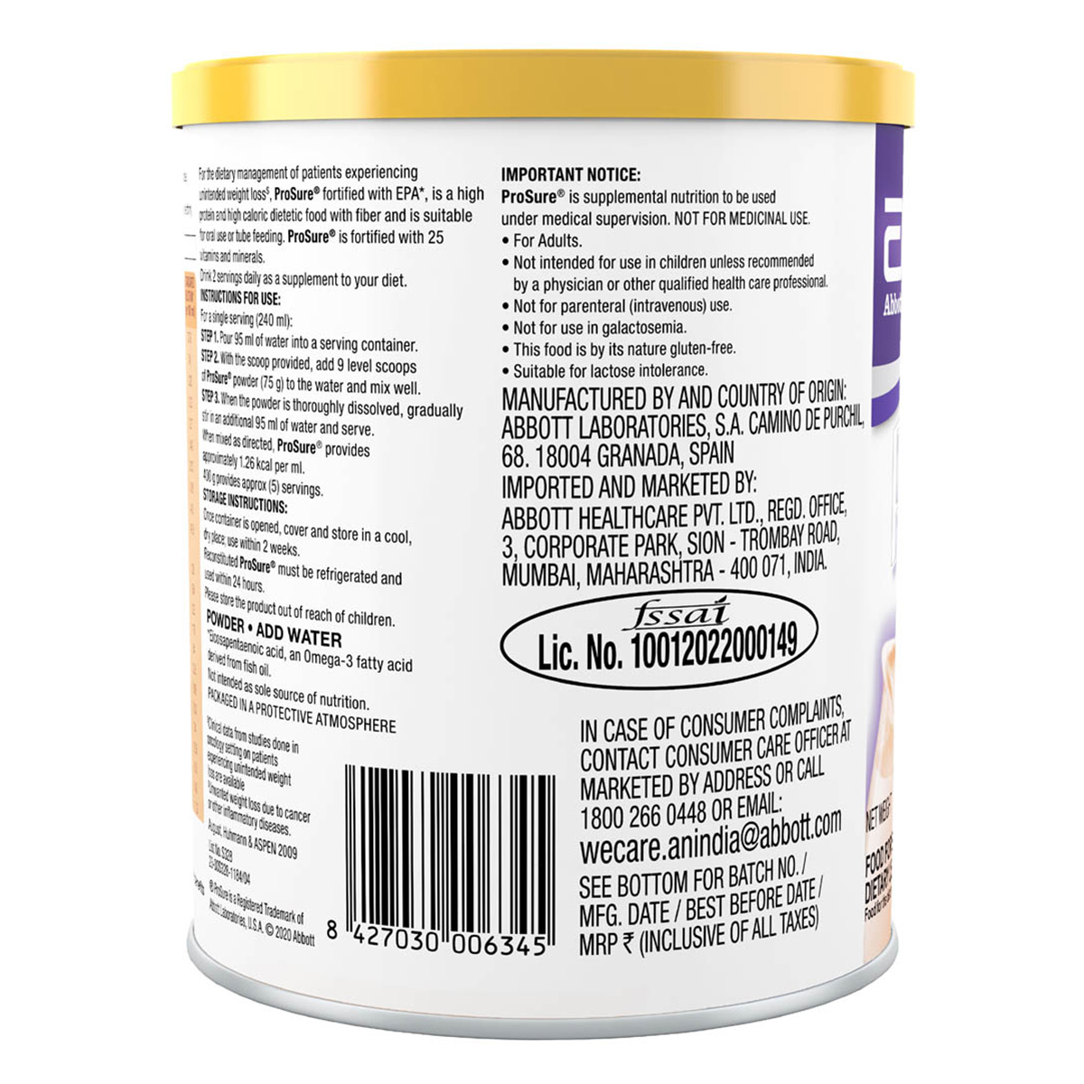 Prosure Orange Flavour Powder, 400 gm Tin, Pack of 1 Prosure Orange Flavour Powder, 400 gm Tin, Pack of 1