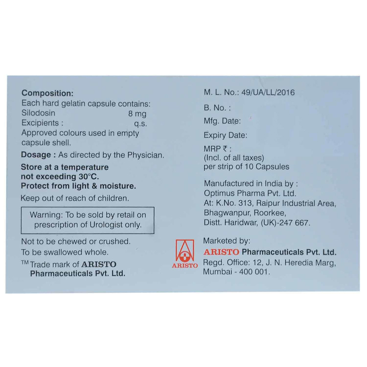 Prostagard 8 Capsule 10's, Pack of 10 CAPSULES Prostagard 8 Capsule 10's, Pack of 10 CAPSULES