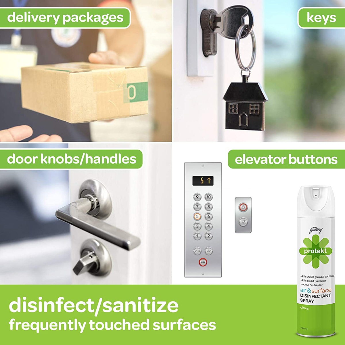 Godrej Protekt Air & Surface Disinfectant Citrus Spray, 240 ml Godrej Protekt Air & Surface Disinfectant Citrus Spray, 240 ml