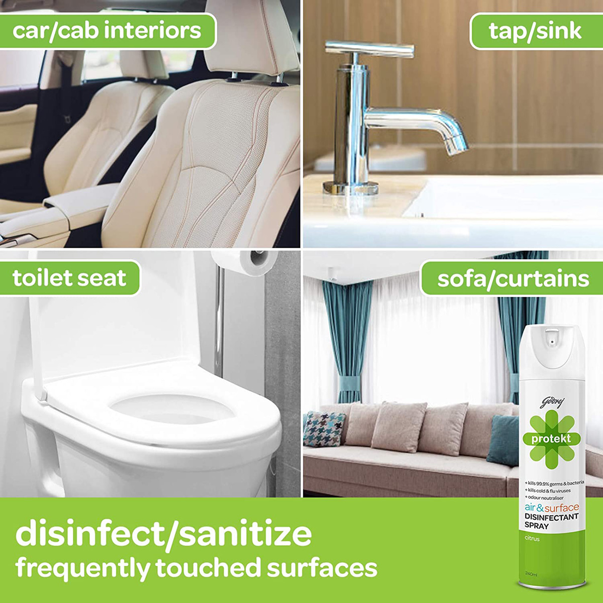 Godrej Protekt Air & Surface Disinfectant Citrus Spray, 240 ml Godrej Protekt Air & Surface Disinfectant Citrus Spray, 240 ml