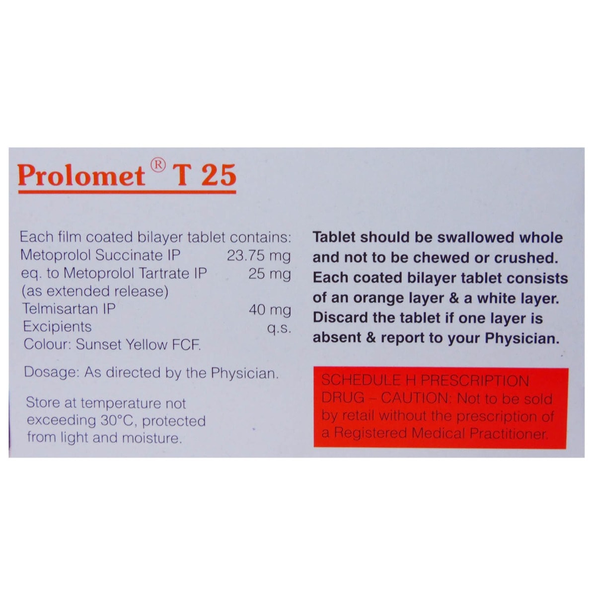 Prolomet T 25 Tablet 10's, Pack of 10 TABLETS Prolomet T 25 Tablet 10's, Pack of 10 TABLETS