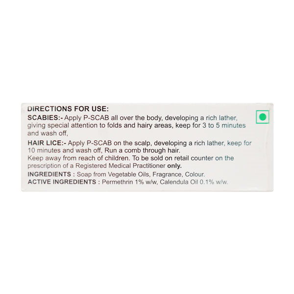 P-Scab Soap 75 gm | For Scabies & Hair Lice, Pack of 1 P-Scab Soap 75 gm | For Scabies & Hair Lice, Pack of 1