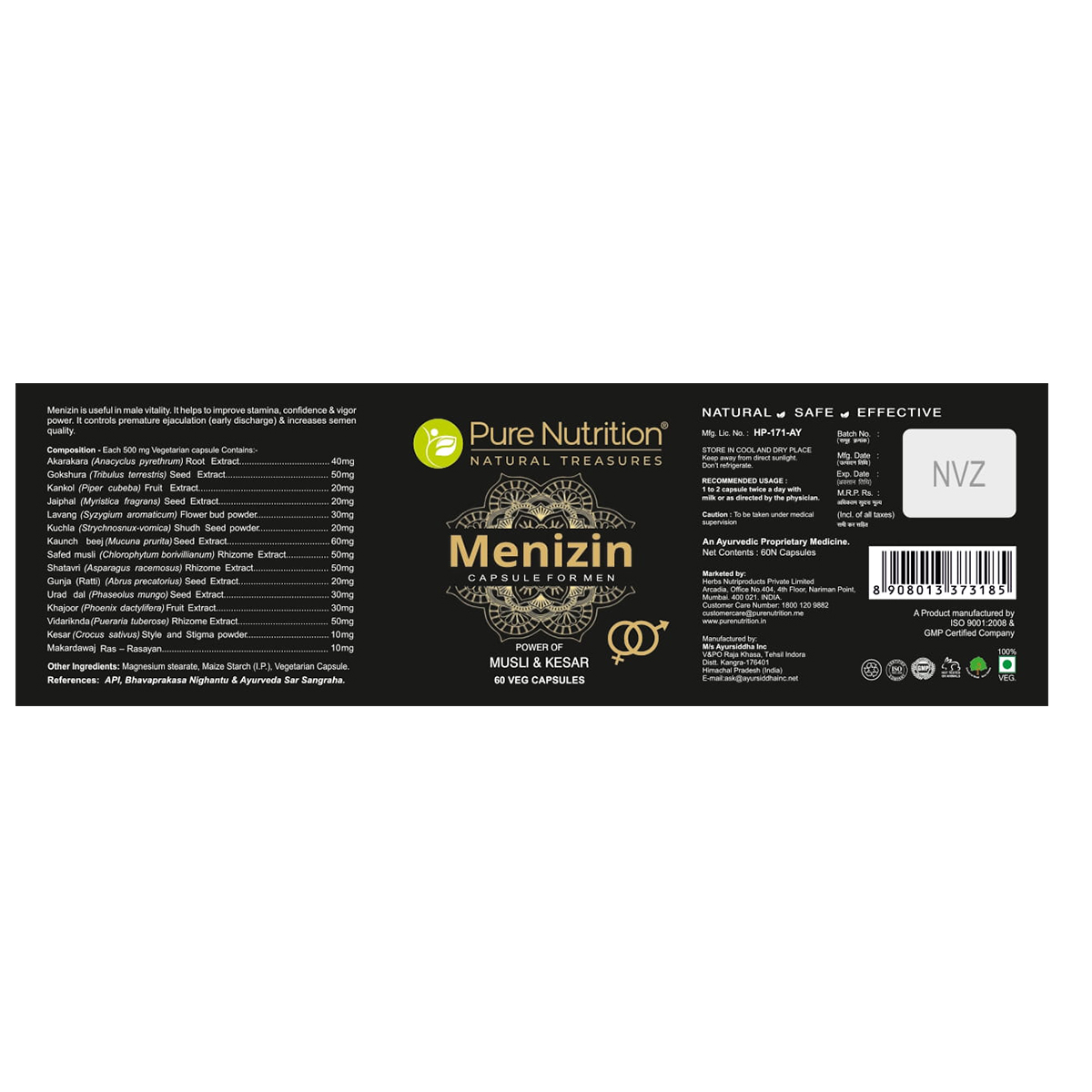 Pure Nutrition Menizin Musli & Kesar, 60 Capsules, Pack of 1 Pure Nutrition Menizin Musli & Kesar, 60 Capsules, Pack of 1
