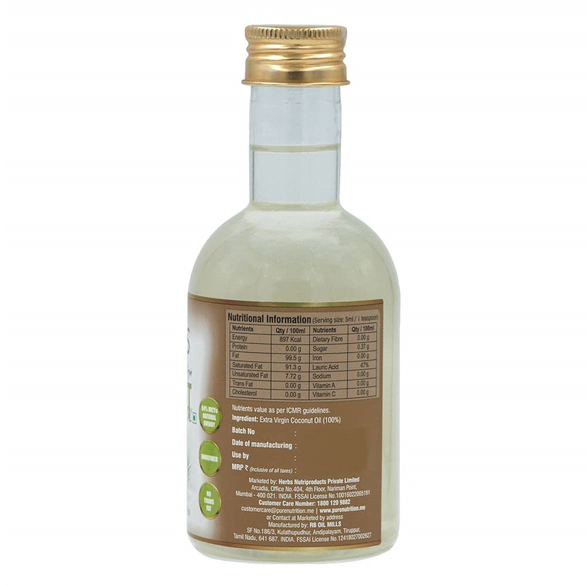 Pure Nutrition Vitals Raw Cold Pressed Extra Virgin Coconut Oil, 250 ml, Pack of 1 Pure Nutrition Vitals Raw Cold Pressed Extra Virgin Coconut Oil, 250 ml, Pack of 1