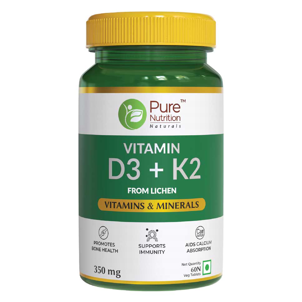 Pure Nutrition Vitamin D3 + K2 350 mg, 60 Tablets, Pack of 1 Pure Nutrition Vitamin D3 + K2 350 mg, 60 Tablets, Pack of 1