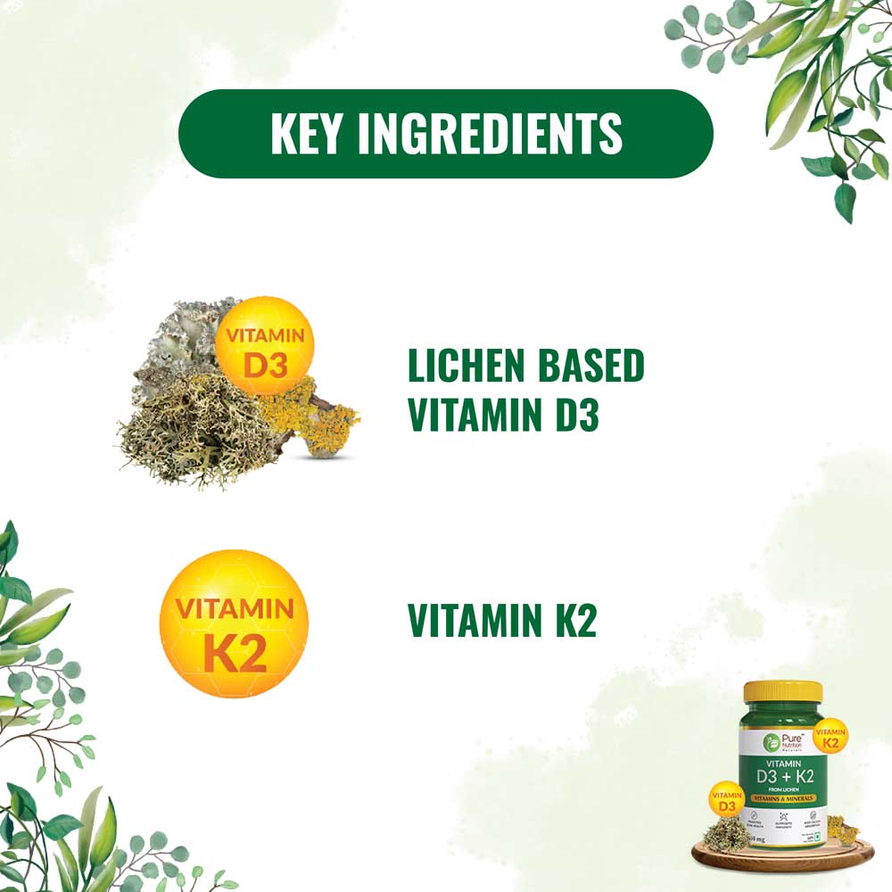 Pure Nutrition Vitamin D3 + K2 350 mg, 60 Tablets, Pack of 1 Pure Nutrition Vitamin D3 + K2 350 mg, 60 Tablets, Pack of 1