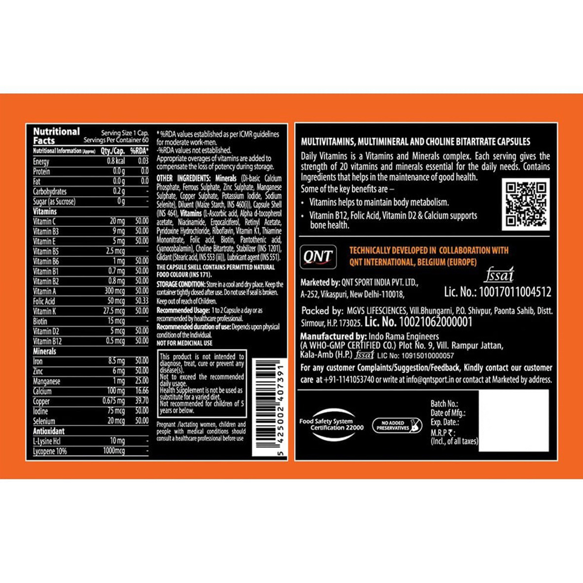 QNT Daily Vitamins, 30 Capsules, Pack of 1 QNT Daily Vitamins, 30 Capsules, Pack of 1