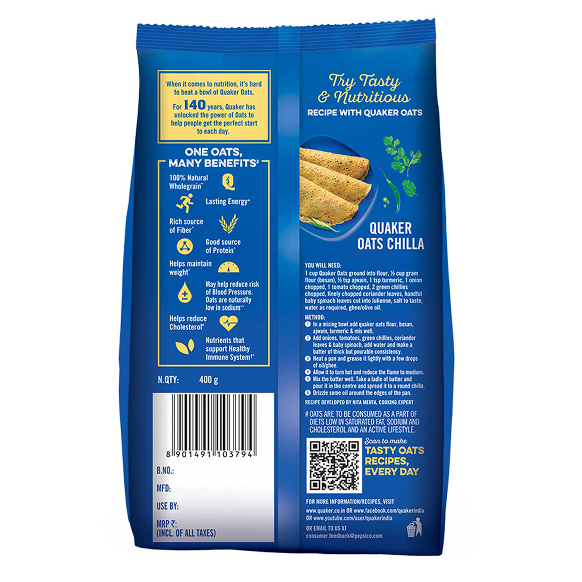 Quaker Oats, 400 gm, Pack of 1 Quaker Oats, 400 gm, Pack of 1