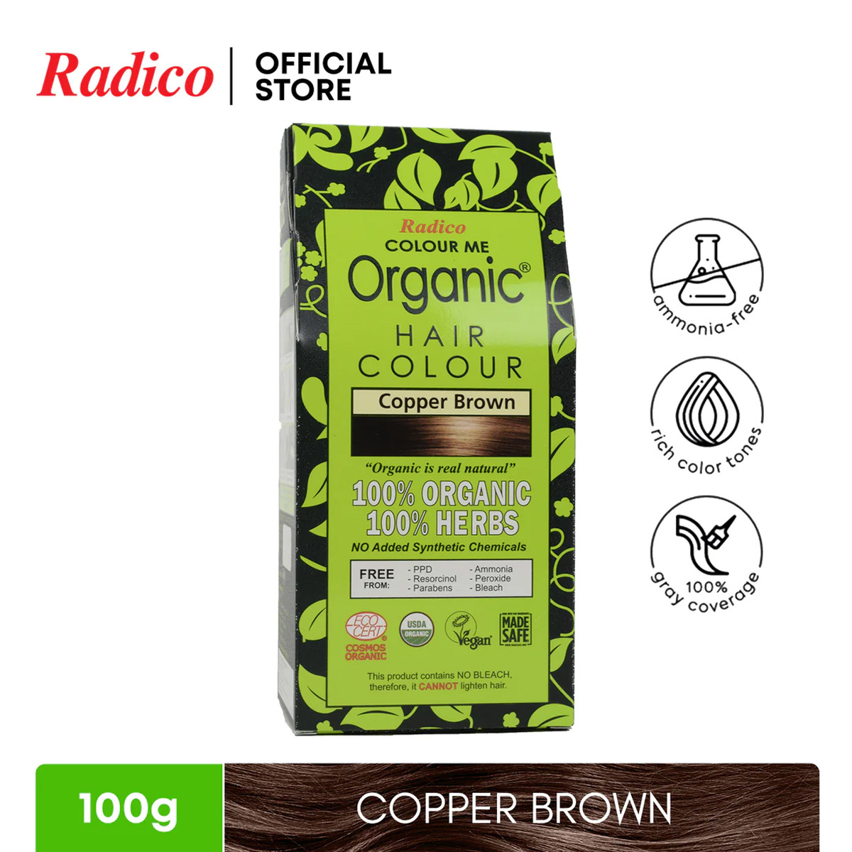 Radico Organic Hair Colour, Copper Brown, 100 gm, Pack of 1 Radico Organic Hair Colour, Copper Brown, 100 gm, Pack of 1