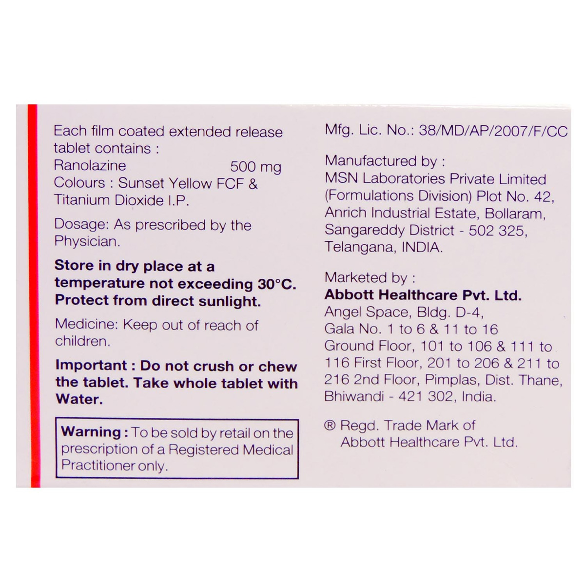 Ranogard 500 Tablet 10's, Pack of 10 TABLET ERS Ranogard 500 Tablet 10's, Pack of 10 TABLET ERS