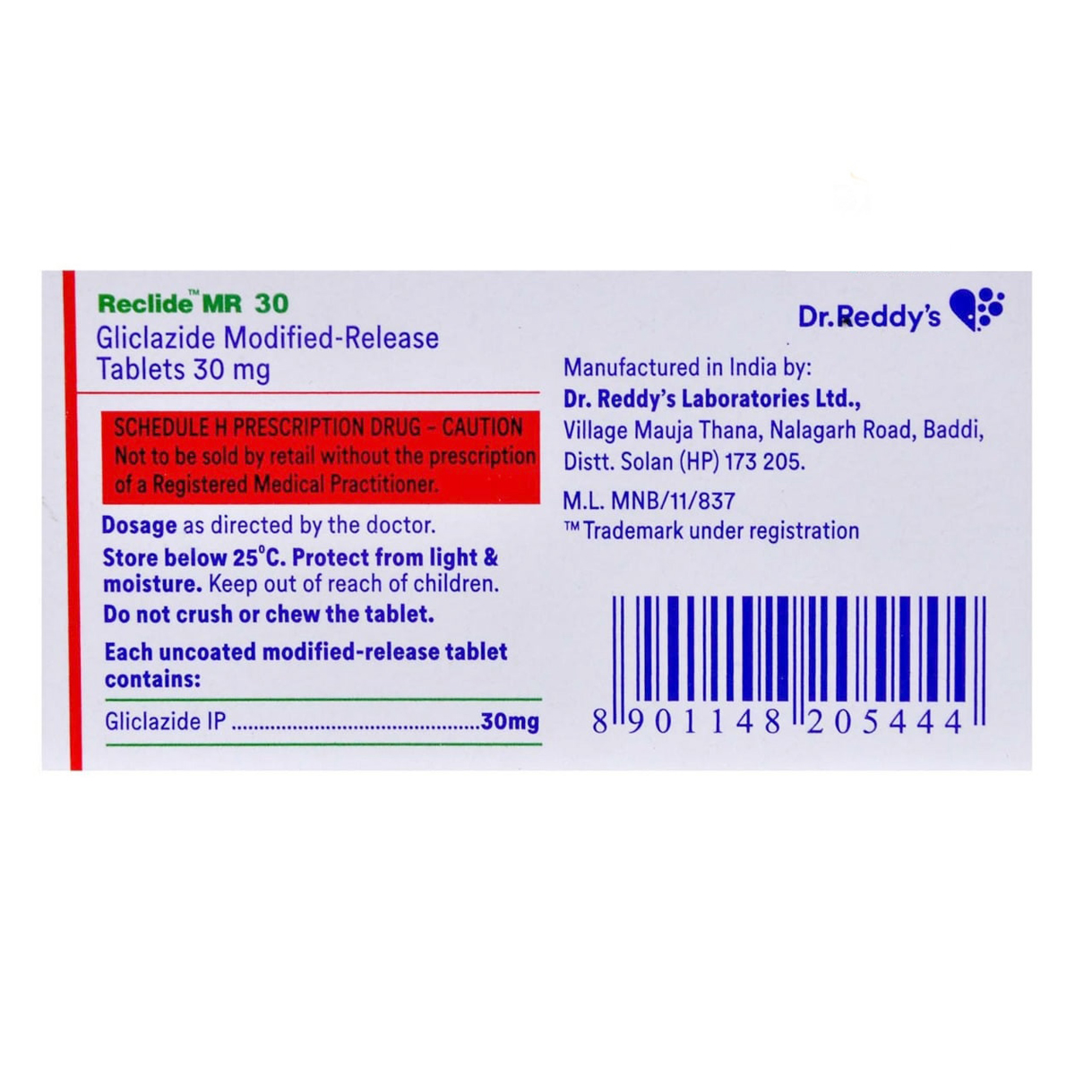 Reclide MR 30 Tablet 10's, Pack of 10 TABLETS Reclide MR 30 Tablet 10's, Pack of 10 TABLETS